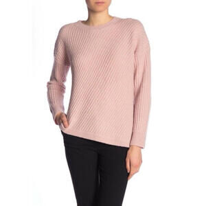 Vince Side Slit Crew Neck Sweater Womens S Pullover Ribbed Cozy Knit Pink Wool